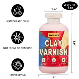 XIXISUSU Air Dry Clay Glaze - High Gloss Polycrylic Varnish with 2 Brushes | Clay Sealer | Waterproof, Scratch Resistant Sealant | Prevents Cracking for Clay Crafts (4 oz)