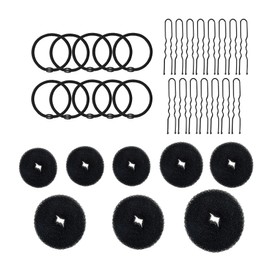 FENGCHUANG 33-Piece Bun Maker Set, U-Shape Hair Clip, Hair Pin, Bun Pillow Set, Women's Hair Buns, Hair Styling Hair Accessories, Suitable for Daily Going, Ballet, Yoga (Black)