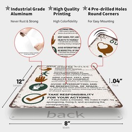 Our House Rules Metal Sign - Family Rules Home Decor Aluminum Tin Sign, House Rules Plaque For Toddler Bedroom Living Room 8x12 Inch