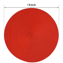 FunWheat Round Braided Placemats Set of 6 Place Mats for Dining Tables Woven Washable Non-Slip Table mats Small 13 inch(S Red, 6pcs)