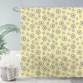 Funnytree Sweet Flower Shower Curtain, Yellow Bathroom Decor, Waterproof Fabric Durable Easy Care Washable, 72"X72"(Hooks Not Included) SC00205-002