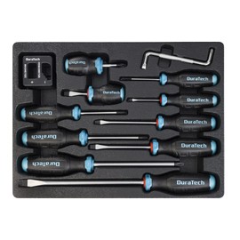DURATECH 12-Piece Magnetic Screwdriver Set, 5 Phillips and 5 Slotted Tip S2 Alloy Steel Screwdriver Set, 1 pc Magnetizer Demagnetizer, 1 pc CR-V Offset Screwdriver, Storage Tray Included