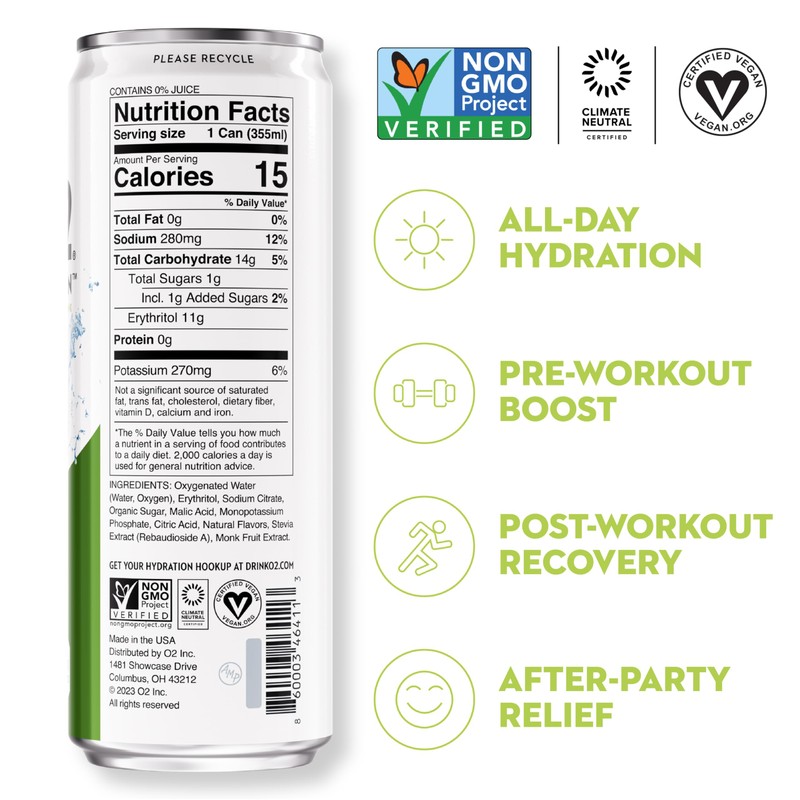O2 Lemon Lime Post Workout Recovery Drink - Powerful Electrolyte