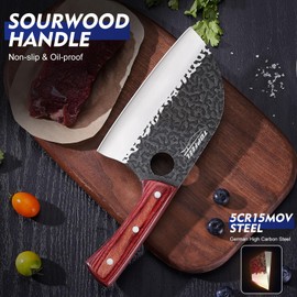 6.8Inch Serbian Chef Knife- Meat Cleaver, Butcher Knife set with Leather Sheath and Whetstone, Kitchen Knives for Home, Camping, BBQ