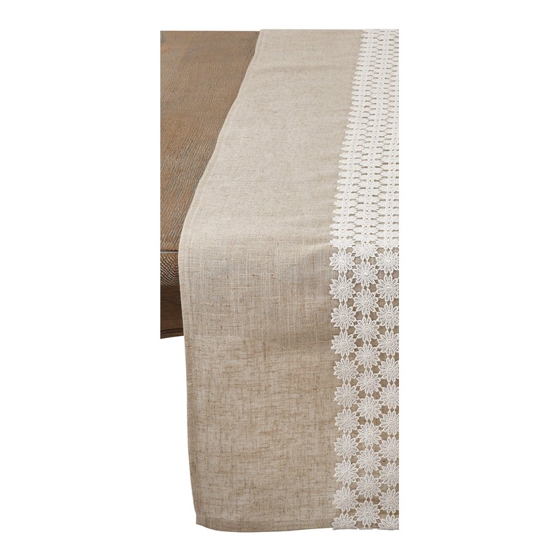 Saro Lifestyle Lace Daisy Table Runner, Natural, 16" x 72"
