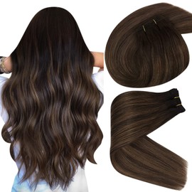 Sunny Sew in Hair Extensions Brown Human Hair Extensions Weft Dark Brown Ombre Medium Brown Sew in Hair Extensions Human Hair Weft Extensions Brown Natural Hair Bundle Dark Roots 14inch 70g