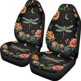 BIGCARJOB Moon Dragonfly Car Seat Cover Set Universal Car Front Seat Protector Full Set 2 Pieces Dragonfly Print Vehicle Bucket Seat Cover,Fit Most Vehicle,Cars,Sedan