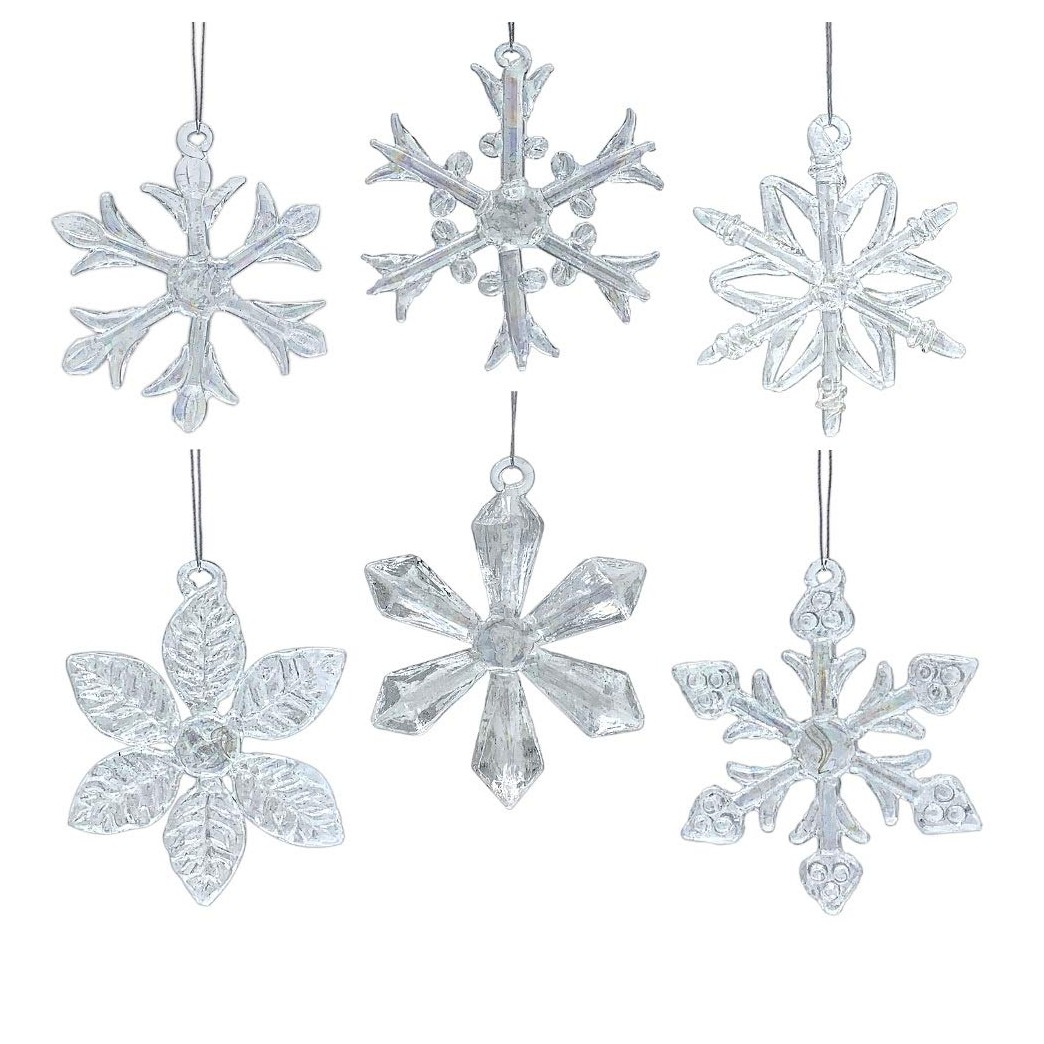BANBERRY DESIGNS Snowflake Ornaments - Set of 6 - Iridescent Glass - Each One is a Different Snowflake Pattern - Boxed - 2.5" Dia- Christmas Tree Decor
