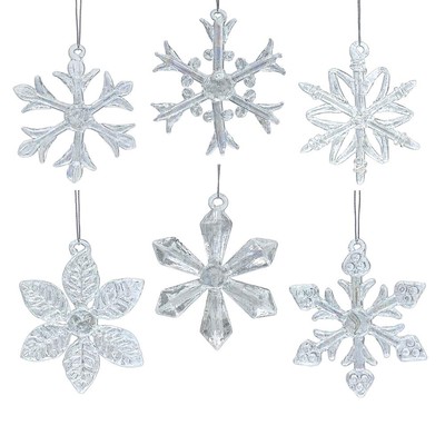 BANBERRY DESIGNS Snowflake Ornaments - Set of 6 - Iridescent Glass - Each One is a Different Snowflake Pattern - Boxed - 2.5" Dia- Christmas Tree Decor