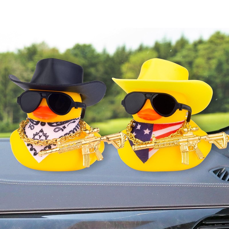 CoFuBcad Car Rubber Duck, Yellow Duck Dashboard Decoration with Cowboy