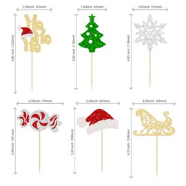 24 piezas de decoración para cupcakes de Feliz Navidad, árbol de Navidad, copos de nieve, cupcakes, baby shower, temática de Navidad, fiesta de cumpleaños, suministros de decoración de pasteles