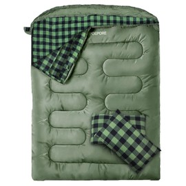 POEPORE Double Sleeping Bag Flannel for Adults with 2 Pillows 2 Person Sleeping Bags Camping XXL Queen Size Two Person Sleeping Bag for Cold Weather