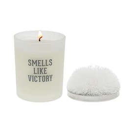 Pavilion Gift Company - Smells Like Victory - 5.5 oz Glass Frosted White Glass Single Wick 100% Soy Floral Tranquility Scented Wax - White Pom Pom Lid - Sports Lover Fan Enthusiast, 1 Count