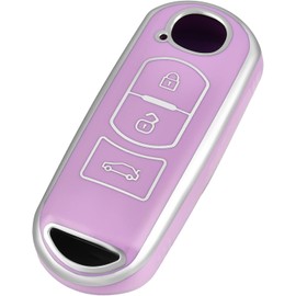 OFFCURVE Funda para Llave de Coche para Mazda Compatible con Mazda 3 6 8 Miata MX-5 CX-3 CX-5 CX-7 CX-9 Accesorios de TPU Suave para Llaves 3 Botones Control Remoto Inteligente(Plata Violeta)