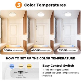 slochi LED Ceiling Light with Motion Sensor Indoor, 15 W, 1500 LM Ceiling Light with Motion Sensor, 3000 K/4000 K/6500 K, 18 cm Round Sensor Light for Hallway, Balcony, Stairs, Garage, Bathroom