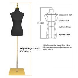 EaseHome Mannequin Body Female Mannequin Torso,Height Adjustable Black Leather Dress Forms for Sewing,Model Display Body Stand with Metal Bracket for Clothing Dress Jewelry Display