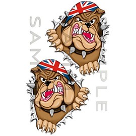 Pair 180 PK Metal Rip Open Torn Bulldog Union Flag Car Sticker