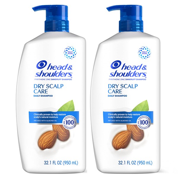 Head & Shoulders Shampoo, Daily-Use Anti-Dandruff Paraben Free Treatment, Dry Scalp Care with Almond Oil, 32.1 fl oz, Twin Pack