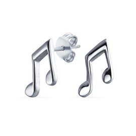 Tiny Dainty Eighth Music Notes Stud Earrings For Musician Women Teen Teacher Student .925 Sterling Silver