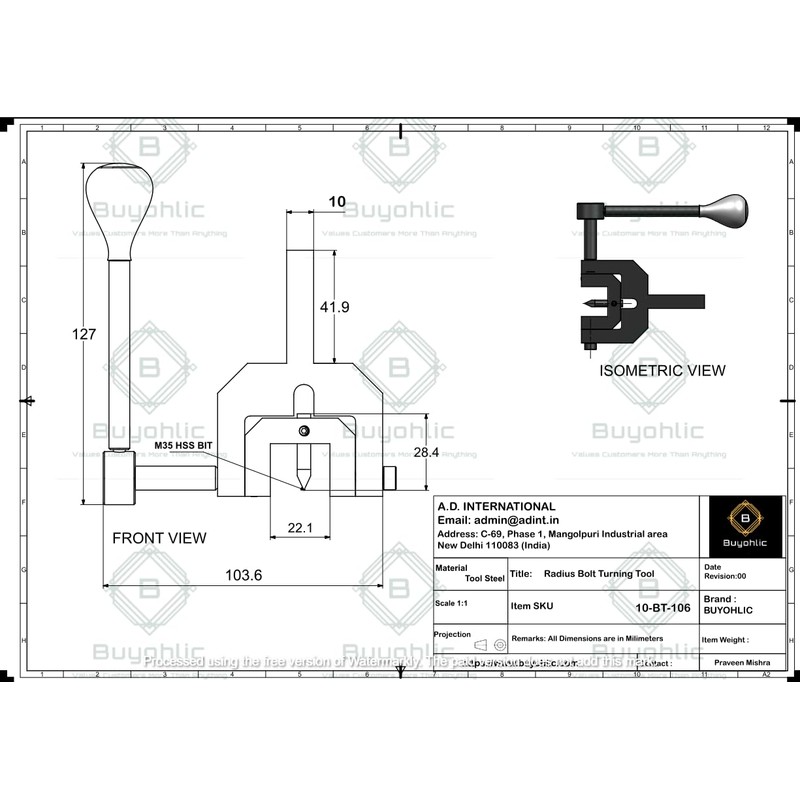 Radius Ball Turning Tool For 3/8" Shank With HSS Tool
