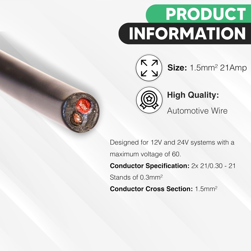Automotive Round Twin 2 Core Cable 12V/24V Thin Wall Wire