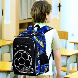 UFNDC 3PCS Kids Soccer Backpack, Boys Camouflage Bookbag with Lunch Box, 17" Water Resistant Teen Travel School Bag for Middle Elementary