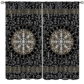 wlsgdsg Viking Art Curtains, Mysterious Old Norse Mythology Viking Runes Primitive Shield Totem Window Treatments Rod Pocket Drapes for Boys Youth Living Room Bedroom 42x45in（No Blackout）