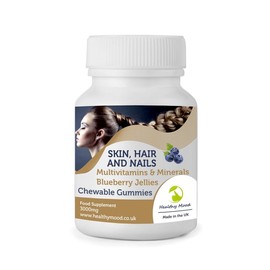 Skin Hair Nails Gummy Jelly Multivitamins & Minerals Complex Fruit Blueberry Pectin Soft Chewable 3+ Soft Gummies Health Supplements GB Nutrition