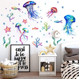 Ocean Wall Decals, Under The Sea Wall Decals Sea Fish Waterproof Sticks for Bedroom Bathroom Living Room Playroom (Multiple Colors, 30 * 60CM)