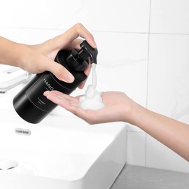 UUJOLY Foaming Soap Dispenser, 17 OZ Refillable Plastic Soap Pump Bottle for Liquid Soap, Shampoo, Body Wash, 2 Pcs, Black