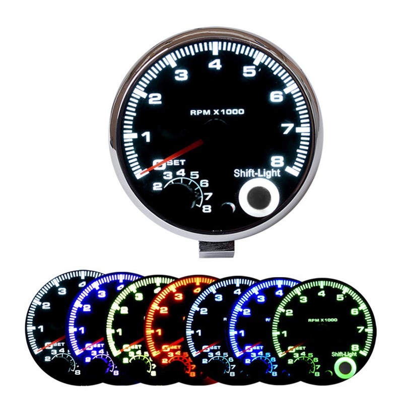 7 Led Colors Background Light 3.75'' Car Universal Black Tachometer