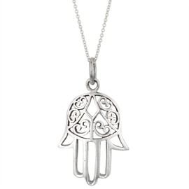 Silverly Women's 925 Sterling Silver Hamsa Fatima Hand Open Filigree Pendant Necklace, 46cm