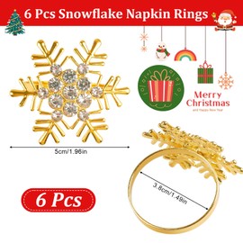 Snowflake Napkin Rings, 6 Pcs Christmas Napkin Rings, Sparkling Gold Xmas Napkin Buckle With Rhinestone for Christmas Wedding Holiday Party Dinner, Napkin Serviette Buckle Table Decoration