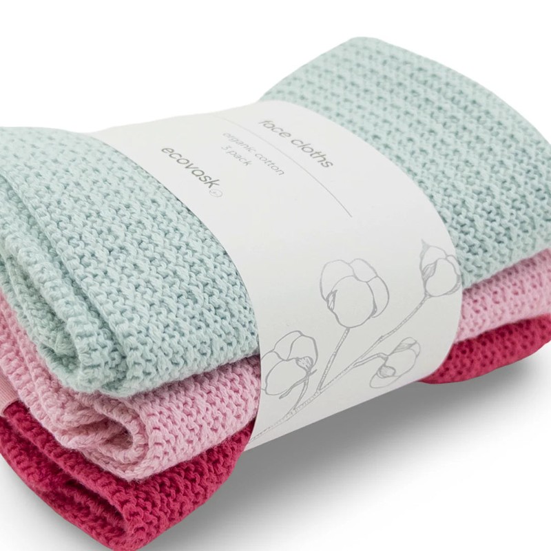 Ecovask Face Cloth 3pk Organic Cotton, Storm