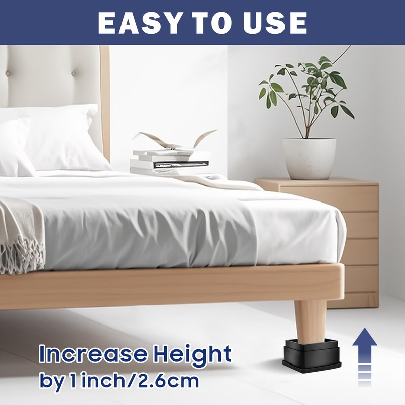 MixDora Bed Risers 1 Inch Square Stackable Furniture Risers Anti-Slip