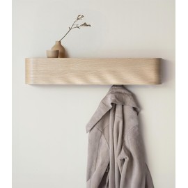 Kazai. Wall-Mounted Coat Rack 'Toke' - Modern Design Coat Rack with Hidden Wall Hooks - Solid Wood Veneer Panel Coat Hanger - Oak, White