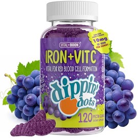 Hierro con gomitas de vitamina C y B12 (120 unidades) vitales para la formacin de glbulos rojos  Suplementos masticables de fruta de pectina real de  
