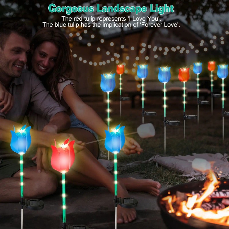 2pcs Solar Powered Windmill Garden Light Waterproof Tulip Landscape Stake