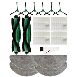 Yivy Accessories Compatible with IRobot Roomba Combo Essential Y0112/Y011240/Y0110/Y01040/Y014020, Piece Set: 2 Main Brushes, 6 Side Brushes, 4 Filters, 4 Wipes, 1 Cleaning Brush, 18 Pieces