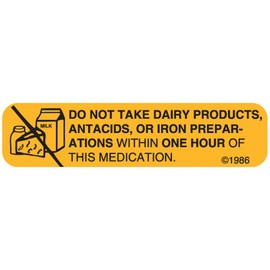 Pharmex 4-X "NO Dairy Products" Permanent Paper Label, 1 9/16" x 3/8", Goldenrod, Pack of 1000