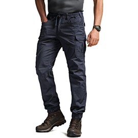 CQR Men's Flex Lightweight Joggers, Elastic Waist Drawstring Casual Pants, Tapered Fit Water Resistant Outdoor Cargo Pants, Squad Operator Navy, 40W x 30L