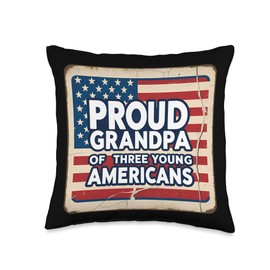 Proud Grandpa Of Three Young Americans Granddad Grandchild Throw Pillow