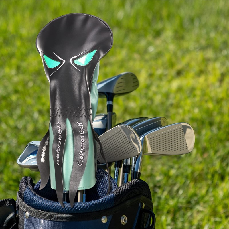 Craftsman Golf Octopus with Green Eyes Black Golf Driver Headcover