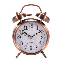 YounBeauty Vintage Analog Clock, 10.16 cm, Metal, Backlight, for Bedside, Bedroom, Kids Room, Desk