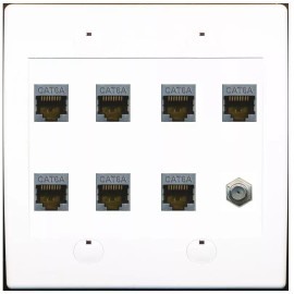 RiteAV 7 Cat6A and 1 x Coax Wall Plate White 2 Gang Female Jacks