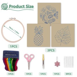 OYIWINMI Embroidery for Beginners, Embroidery Set for Beginners, Floral Pattern Plants, Embroidery Set Adults, Embroidery Set with Instructions and Tools, Cross Stitch Set for DIY Arts Crafts