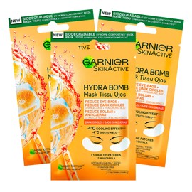 Garnier SkinActive Anti-fatigue Eye Contour Mask with Orange Juice and Hyaluronic Acid for Matte and Tired Eyes - 3 Packs of 1 Use