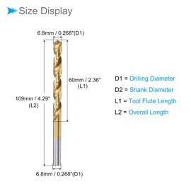 CoCud Twist Drill Bit 6.8 mm Diameter Titanium Coated High-Speed Steel 6542 Straight Round Shank (Application: for Stainless Steel Alloy Metal) Pack of 2