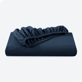 Bare Home Flannel Fitted Bottom Sheet 100% Cotton, Velvety Soft Heavyweight - Double Brushed Flannel - Deep Pocket (Full, Dark Blue)