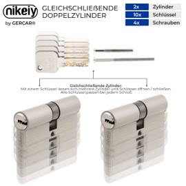 GERCAR Pro 2 x Locking Cylinders 35/35 Keyed Alike Set 2 Profile Cylinder Including 10 Keys - 70 mm Door Lock Cylinder Lock 2 Cylinder - Length: 70 mm, A:35 B:35 - Matt Brass Solid